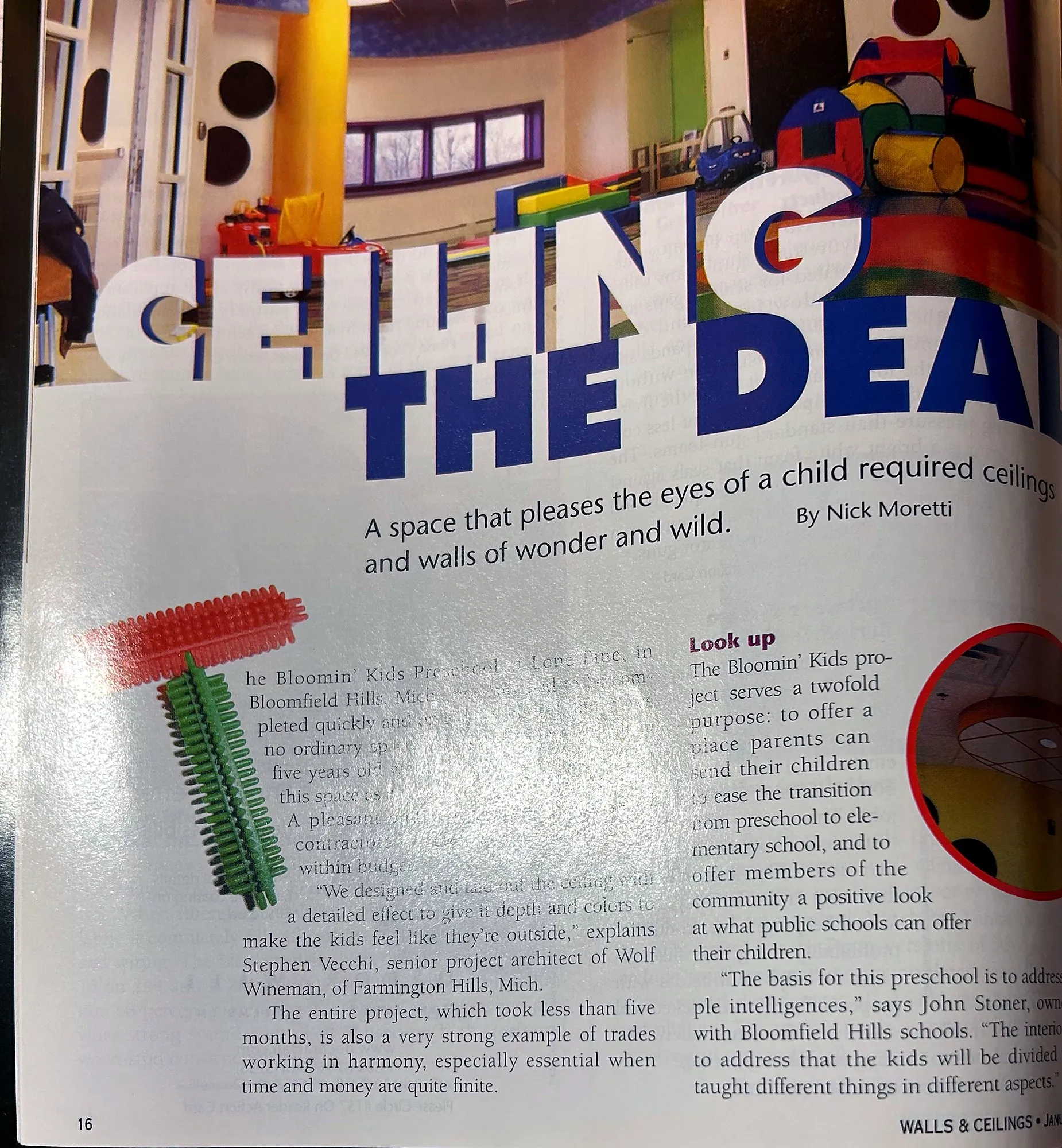 Opening page of the Walls & Ceilings article “Ceiling the Deal” by Nick Moretti